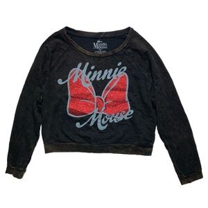 Disney Minnie Mouse Red Glitter Bow Crop Crewneck Sweatshirt Large NWT 3751